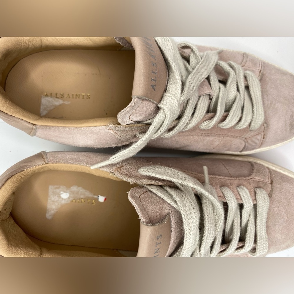 Allsaints Distressed Pink Look Pink Sheer Suede Sneakers Like New - Picture 2 of 8